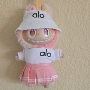 Labubu Clothes - Pink Skirt With White Shirt And Bucket Hat.